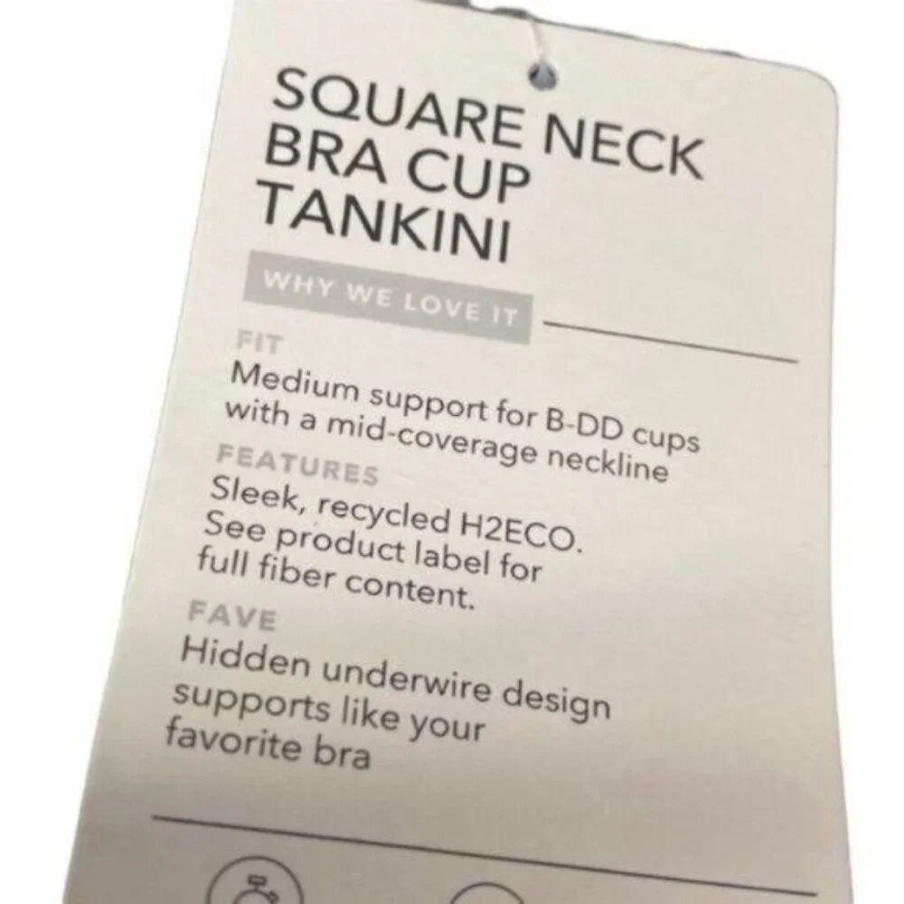 Athleta‎ Square Neck Bra Cup Swim Tankini Black UPF 50+ Beach Vacation